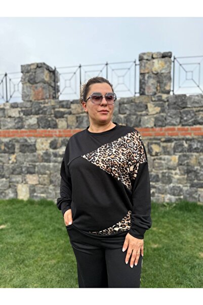 garajmood Black Asymmetrical Leopard Detailed Large Size Bottom-Top Set