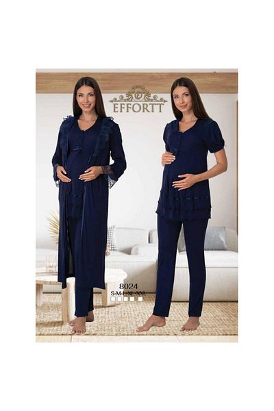 venera Maternity Pajama Set Lace Detailed Set with Hidden Breastfeeding and Dressing Gown