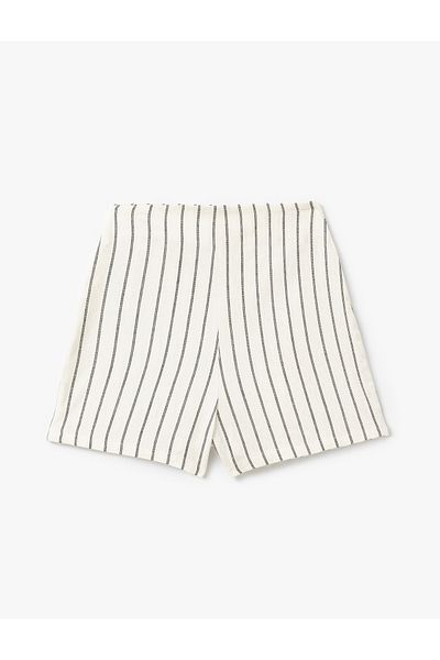 Koton Linen Blended Striped Shorts Skirt with Binding Detail