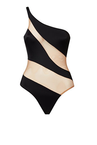 Norma Kamali Yılan Desenli Tek Omuzlu Mayo