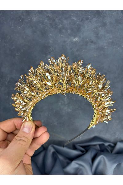 Hayalperest boncuk Maria Intensely Embroidered Crystal Bridal and Henna Crown Hair Accessory