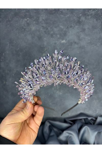 Hayalperest boncuk Maria Intensely Embroidered Crystal Bridal Henna Crown Hair Accessory
