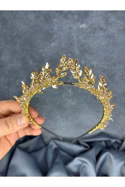 Hayalperest boncuk Bride and Henna Crown Hair Accessory with Venus Leaf Design
