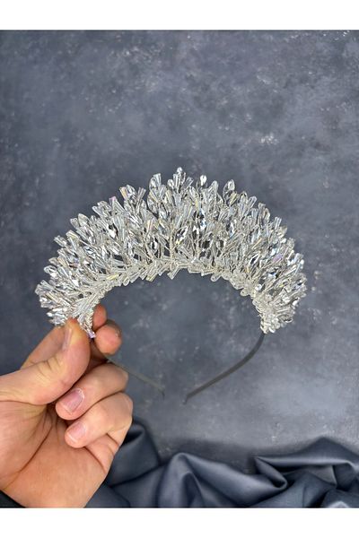 Hayalperest boncuk Maria Intensely Embroidered Crystal Bridal and Henna Crown Hair Accessory