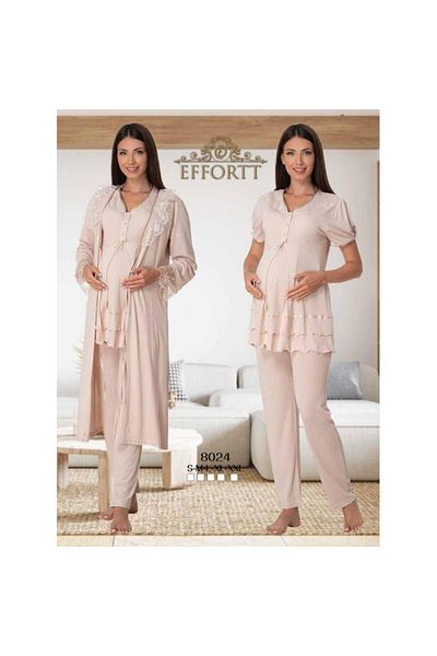 venera Maternity Pajama Set Lace Detailed Set with Hidden Breastfeeding and Dressing Gown