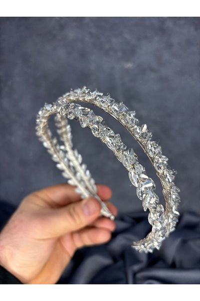 Hayalperest boncuk Double Row Stone Lea Bridal Crown and Hair Accessory
