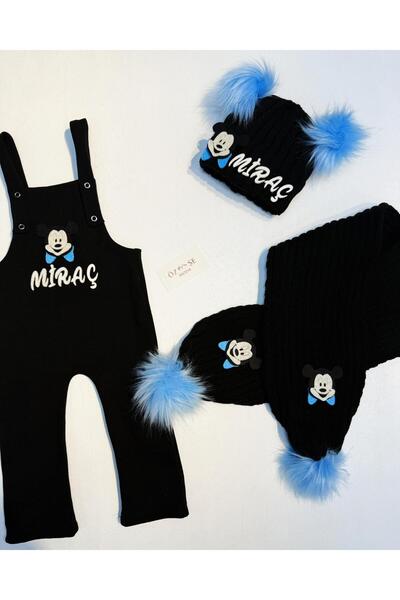 ÖZSEMODA Siyah-Mavi Atkı Bere Slopet Takımı