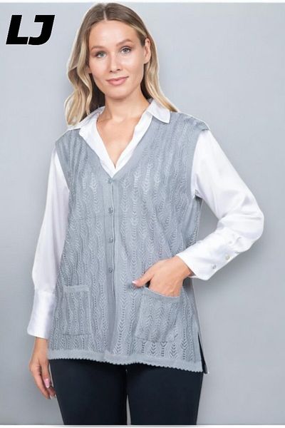 LAJESTE Women's Middle Age and Above Knitwear Knitted Buttoned Dark Khaki Mother's Vest