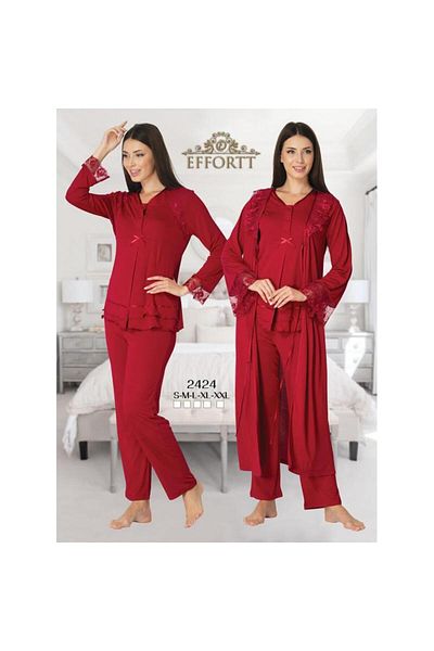 venera Maternity Pajama Set Lace Detailed Set with Hidden Breastfeeding and Dressing Gown