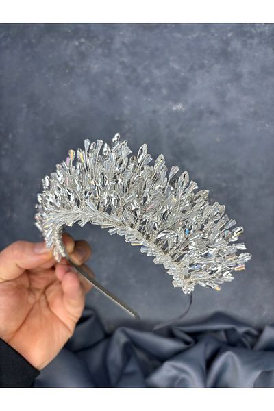 Hayalperest boncuk Maria Intensely Embroidered Crystal Bridal and Henna Crown Hair Accessory