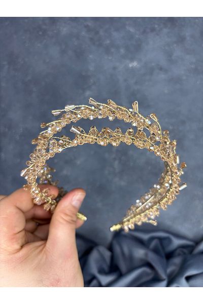 Hayalperest boncuk Sare Model Double Row Bridal Henna Crown Hair Accessory