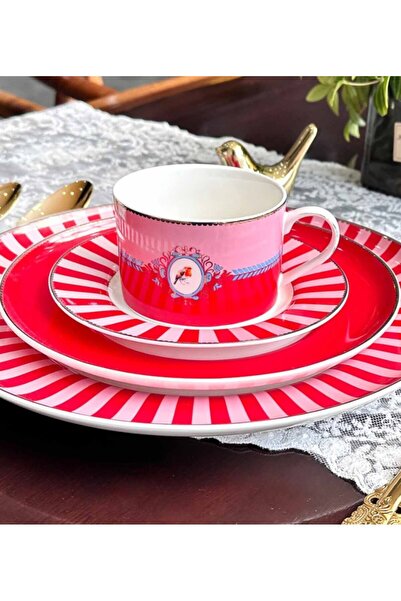 Onedekor 19 Piece Prilla Pink Bird Porcelain Cake Set