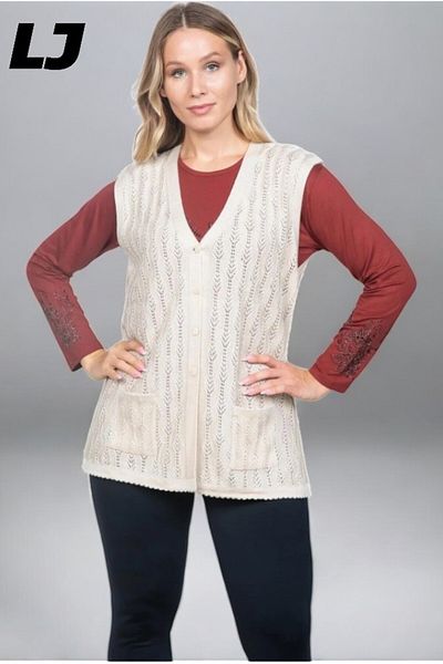 LAJESTE Women's Middle Age and Above Knitwear Knitted Buttoned Dark Khaki Mother's Vest