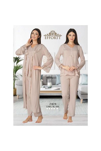 venera Maternity Pajama Set Lace Detailed Set with Hidden Breastfeeding and Dressing Gown