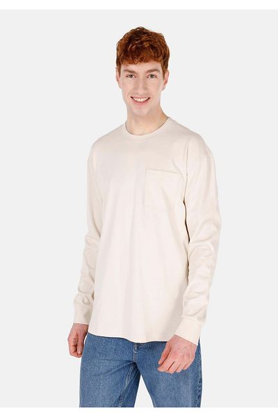 Colin's Regular Fit Round Neck Solid Men's Stone Long Sleeve T-Shirt