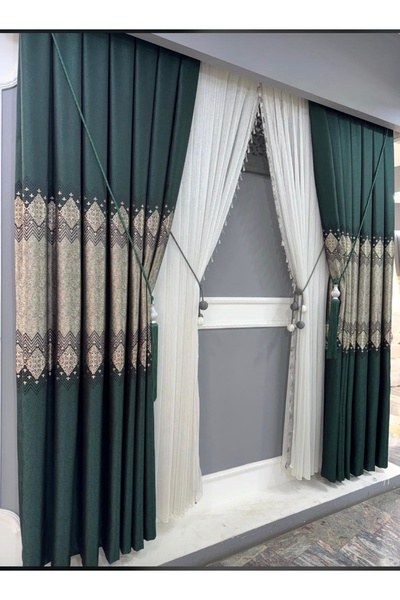 Koral Pano Fon Perde ( 2 Kanat ) -sık Pile -zümrüt Yeşil Renk _yeni Sezon -ar...