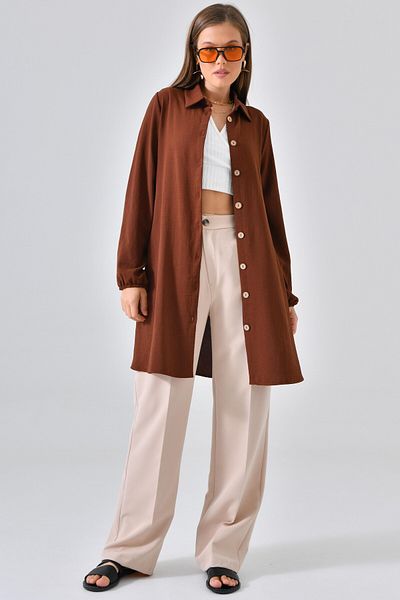Saade Brown Wooden Buttoned Tunic