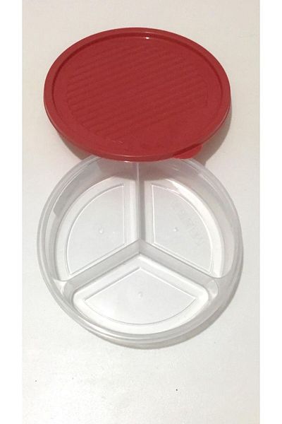 Bager Plastik Smart 3 Compartment Round Storage Container Breakfast - Snack Bowl 1200 ml / Pomegranate Flower