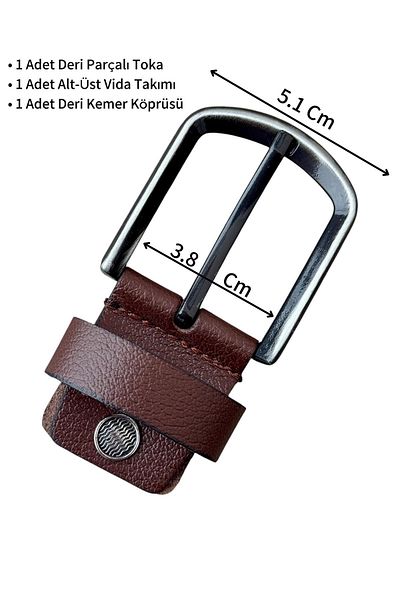 S.S SÜZER DERİ Brown 4 Cm. Replacement Belt Buckle Genuine Leather with Screw