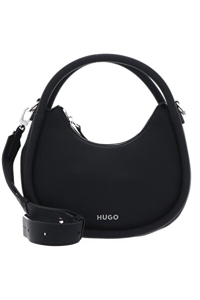 HUGO Kadın Metal Logolu Çıkarılabilir Çapraz Askılı Fermuarlı Siyah Omuz Çantası 50516927-001