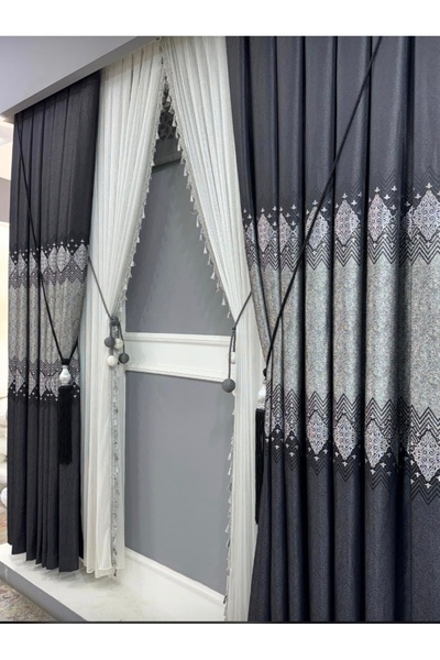 Koral Pano Fon Perde ( 2 Kanat ) -sık Pile -antrasit,gri Renk _yeni Sezon