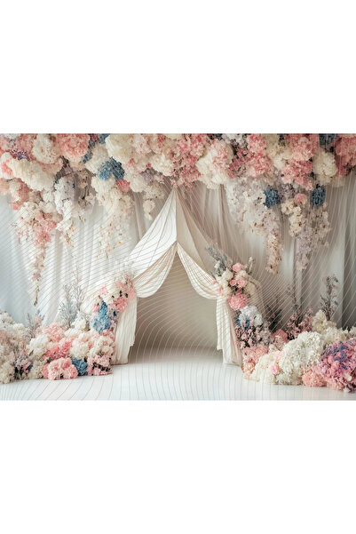 Minimalisfy Romantik Çiçekli Arka Plan 200x150cm, Düğün ve Etkinlikler için S...