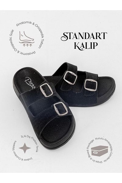 MİNAHOBİ Soft Sole Double Buckle Casual Slippers