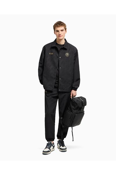 EA7 Men's Jacquard Black Ea7 Logo Long Sleeve Jacket