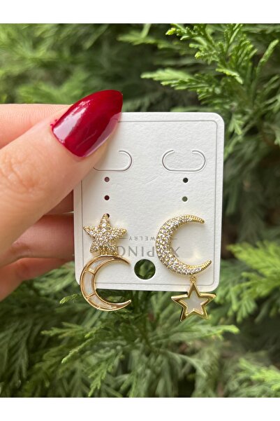 XUPING JEWELRY ZİRKON TAŞLI AY YILDIZLI GOLD KÜPE
