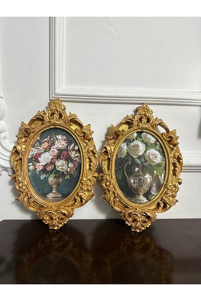 busraconcept Floral Wall Decoration Painting, Vintage Style Set of 2 Decopage Painting