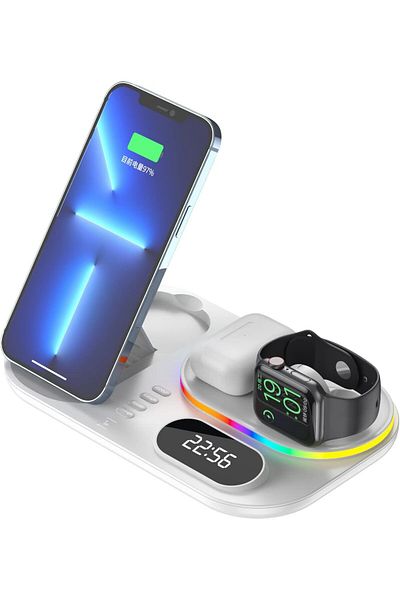 COOYA 4 In 1 Fast Wireless Charger,with Led Clock Nightlight,for Phone Watch,30wcharge,dual Charge Coil