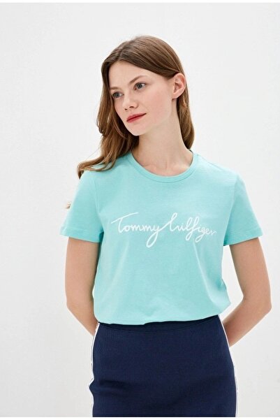 Tommy Hilfiger TH imza logolu dokuma organik pamuk regular fıt t-shirt
