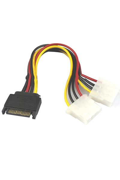 Generic مقسم Y من طرف SATA ذكر 15 سنًا إلى طرف Molex أنثى مزدوج 4 سنون