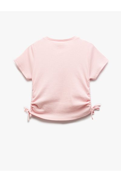 Koton Cotton Drawstring Detailed Printed Short Sleeve Crew Neck Crop T-Shirt