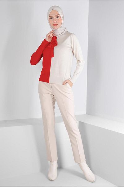 Alvina COLLAR TIE TWO COLOR KNITWEAR SWEATER 43187