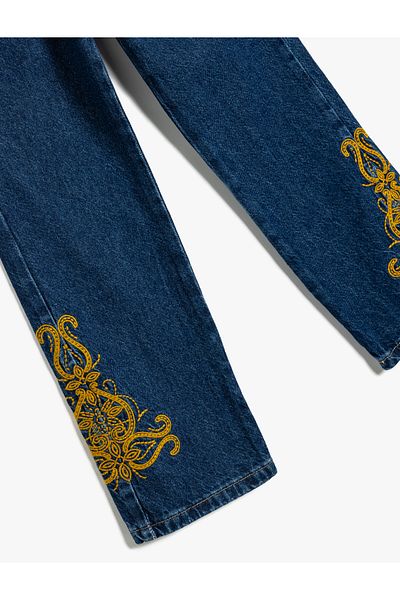 Koton Embroidered Jeans Straight Leg Pocket Cotton - Straight Jeans