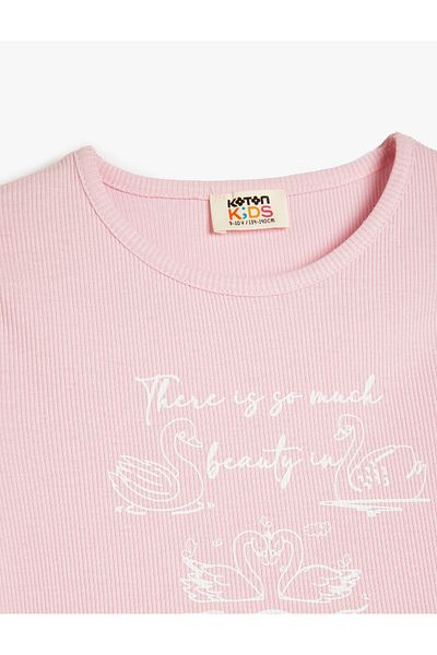 Koton Cotton Crew Neck Short Sleeve Slogan Printed Crop T-Shirt