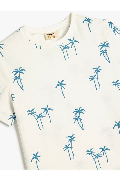 Koton T-shirt z krótkim rękawem i okrągłym dekoltem, z nadrukiem palmy