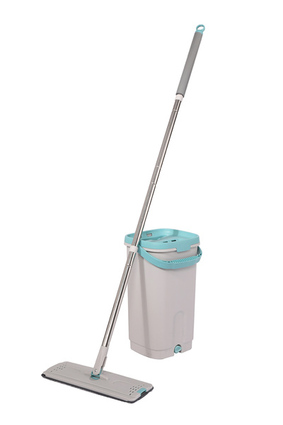 Lawazim ممسحة سحرية - فيروزية، طقم ممسحة من الألياف الدقيقة بدون استخدام اليدين، نظام شطف وتجفيف للبلاط والخشب