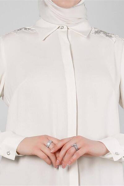 Alvina STONE EMBROIDERY DETAIL HIDDEN BUTTON TUNIC 43504