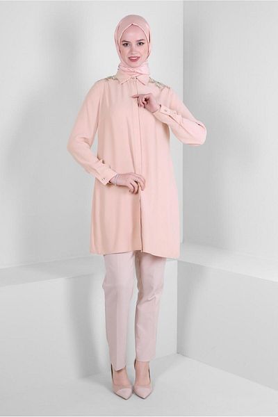 Alvina STONE EMBROIDERY DETAIL HIDDEN BUTTON TUNIC 43504
