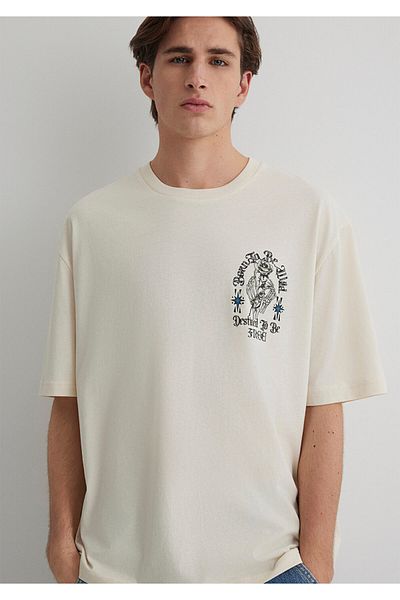 Mavi Skull Printed Ecru T-Shirt Relaxed Fit / Relaxed Cut 0612703 -70072