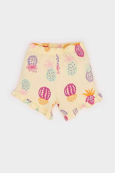 DeFacto Printed Short Sleeve T-Shirt Patterned Shorts Ecru Baby Girl Top and Bottom Set E6453A5/Er105