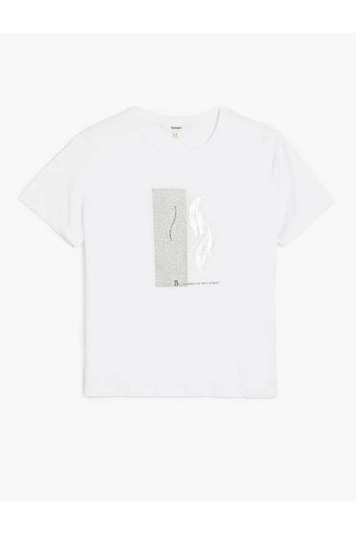 Koton Crew Neck Short Sleeve Silvery White Women's T-Shirt 5Sak50120Ek