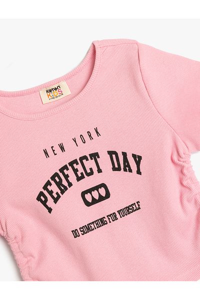Koton Tricou crop din bumbac cu mânecă scurtă cu gât crew