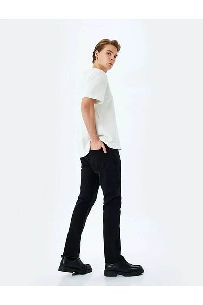 Koton Regular Waist Cotton Slim Fit Black Men's Jean Trousers 5Sam40034Nd
