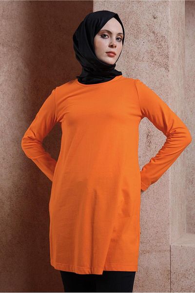 Alvina 43942 Model Plain Crew Neck Tunic