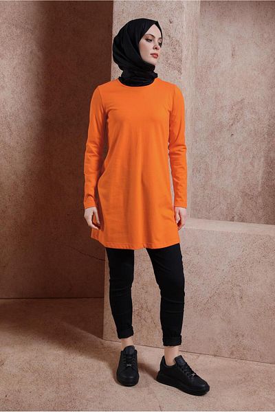 Alvina 43942 Model Plain Crew Neck Tunic