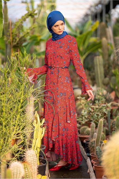 Alvina Asymmetric Cut Flower Patterned Dress 4965
