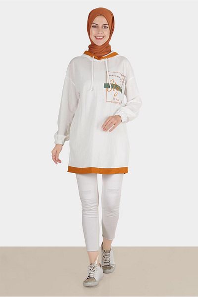 Alvina 42900 Model Hooded and Printed Tracksuit Tuniki